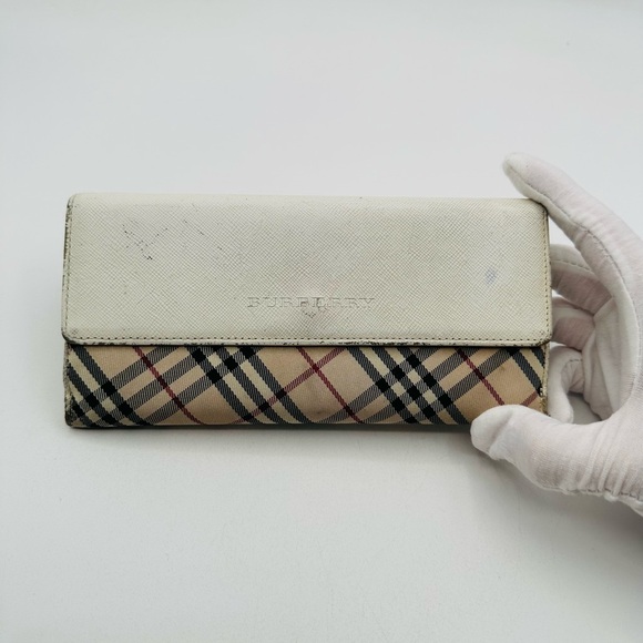 Burberry Handbags - Burberry Beige Nova Check & White Leather Continental Wallet